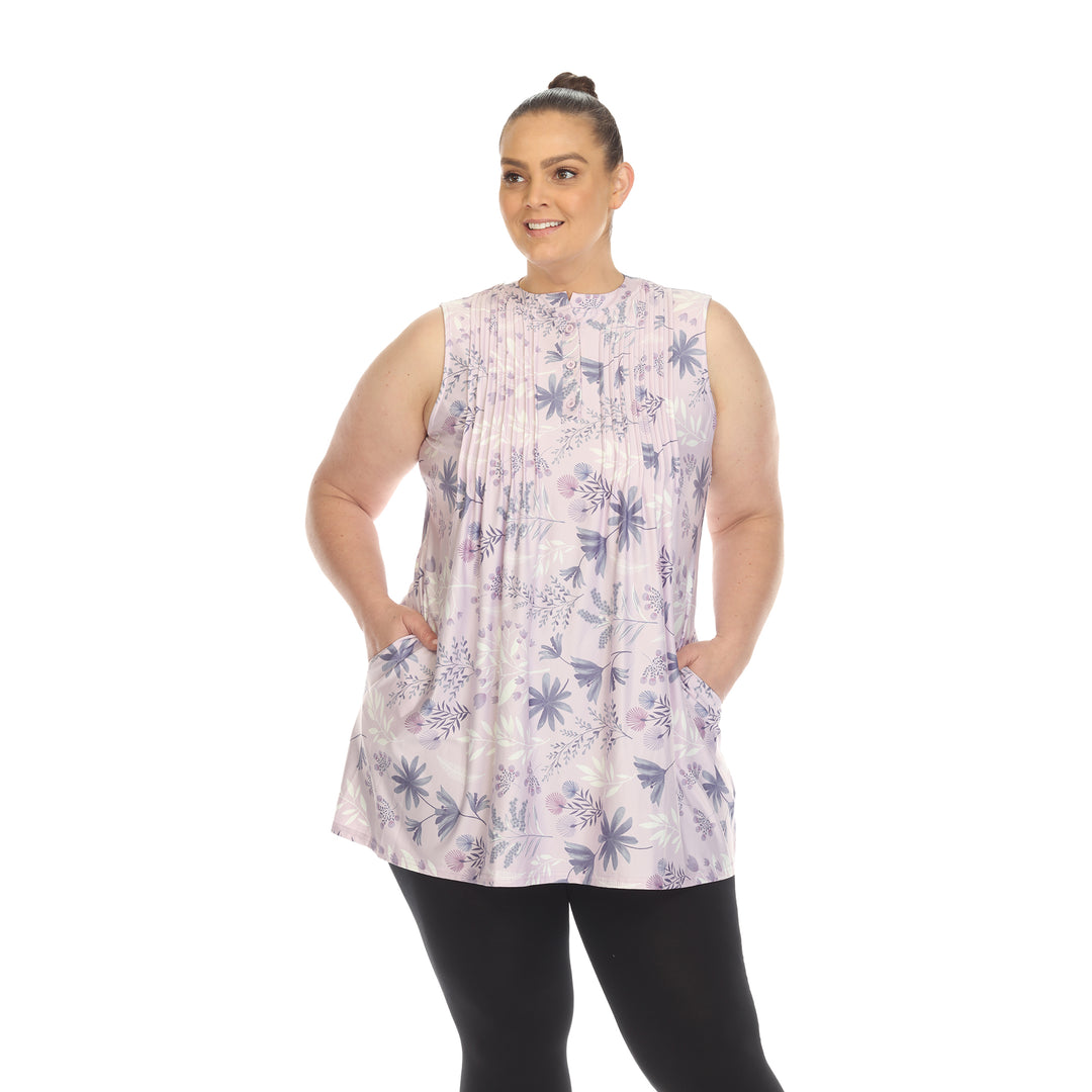 Women's Plus Size Floral Sleeveless Tunic Top