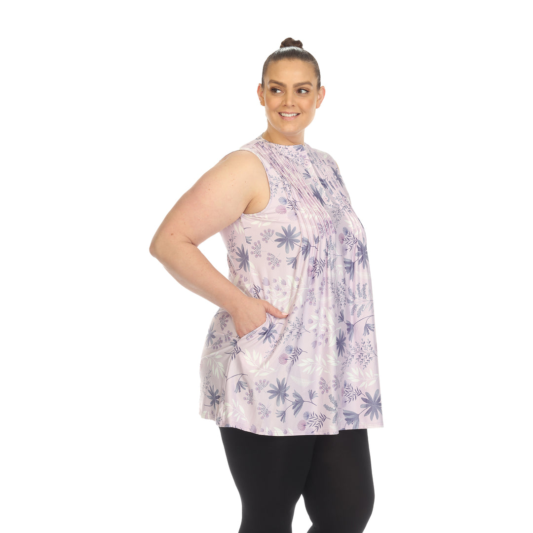 Women's Plus Size Floral Sleeveless Tunic Top