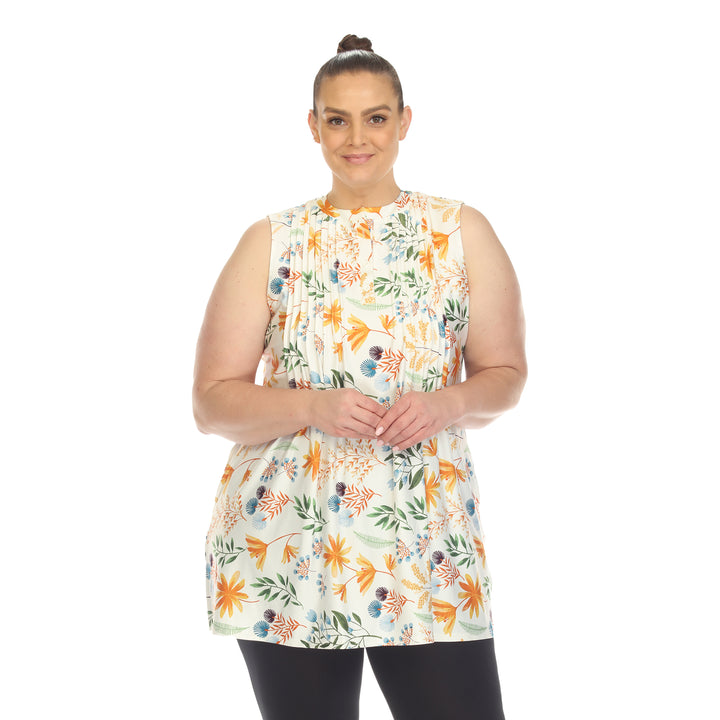 Women's Plus Size Floral Sleeveless Tunic Top