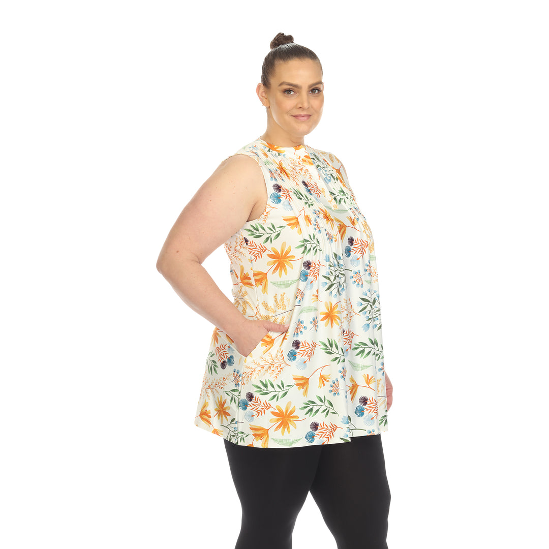 Women's Plus Size Floral Sleeveless Tunic Top