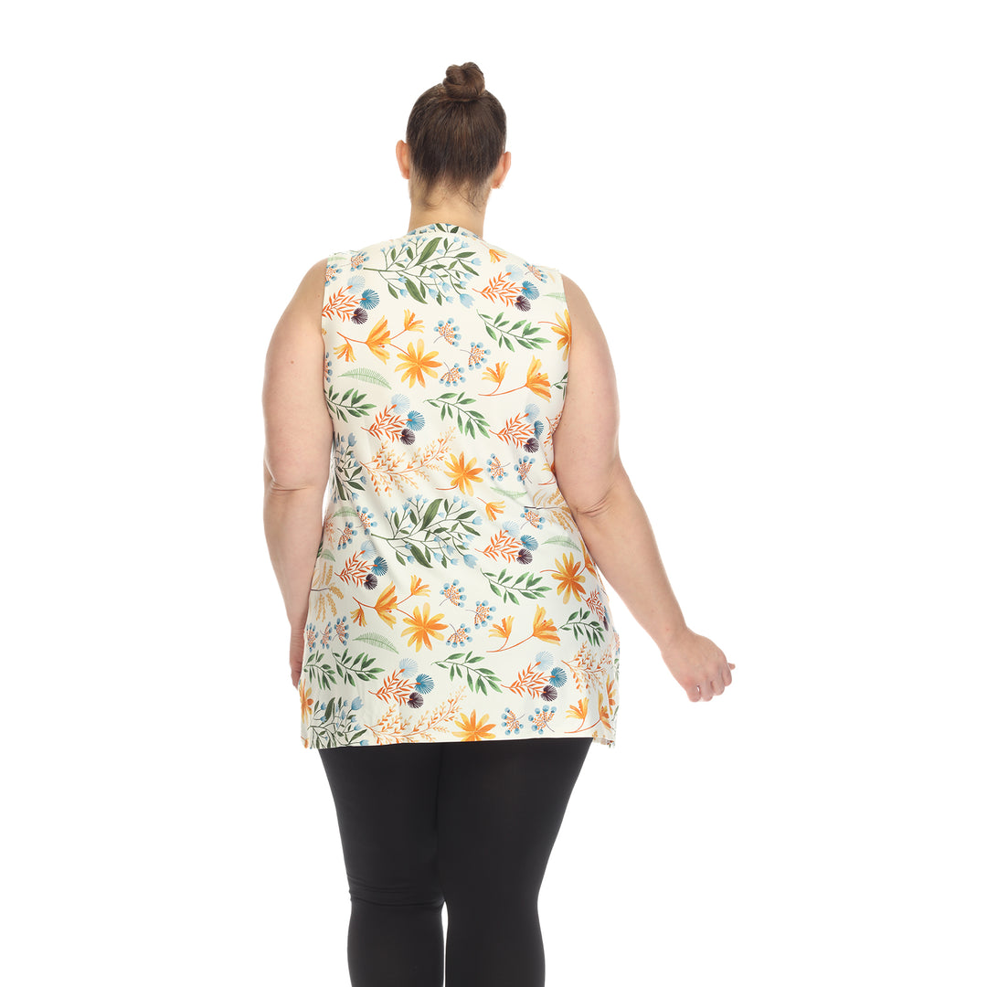 Women's Plus Size Floral Sleeveless Tunic Top