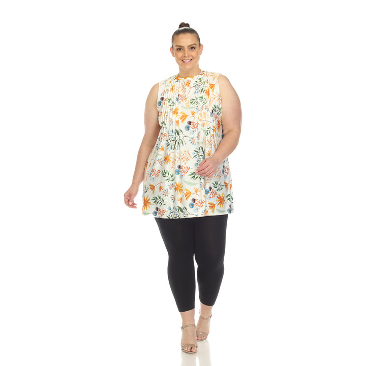 Women's Plus Size Floral Sleeveless Tunic Top