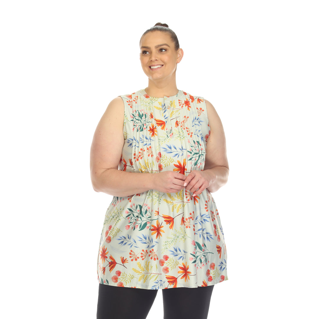 Women's Plus Size Floral Sleeveless Tunic Top