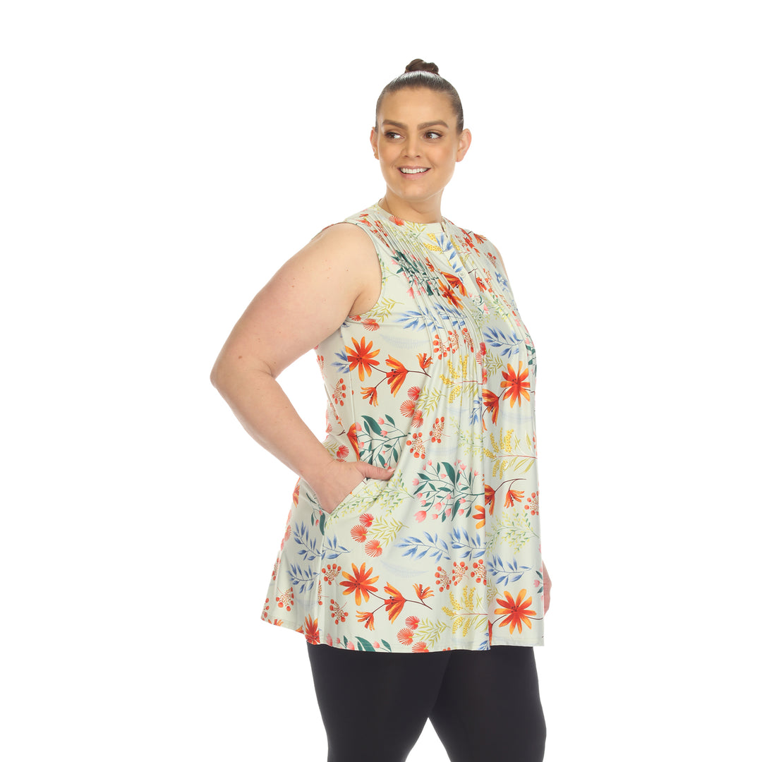 Women's Plus Size Floral Sleeveless Tunic Top