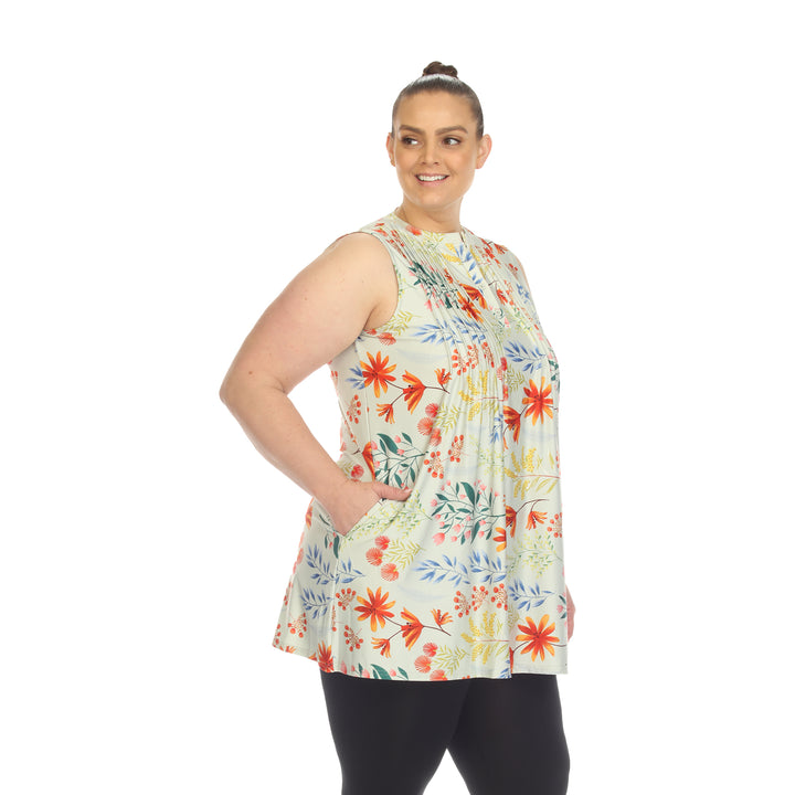 Women's Plus Size Floral Sleeveless Tunic Top