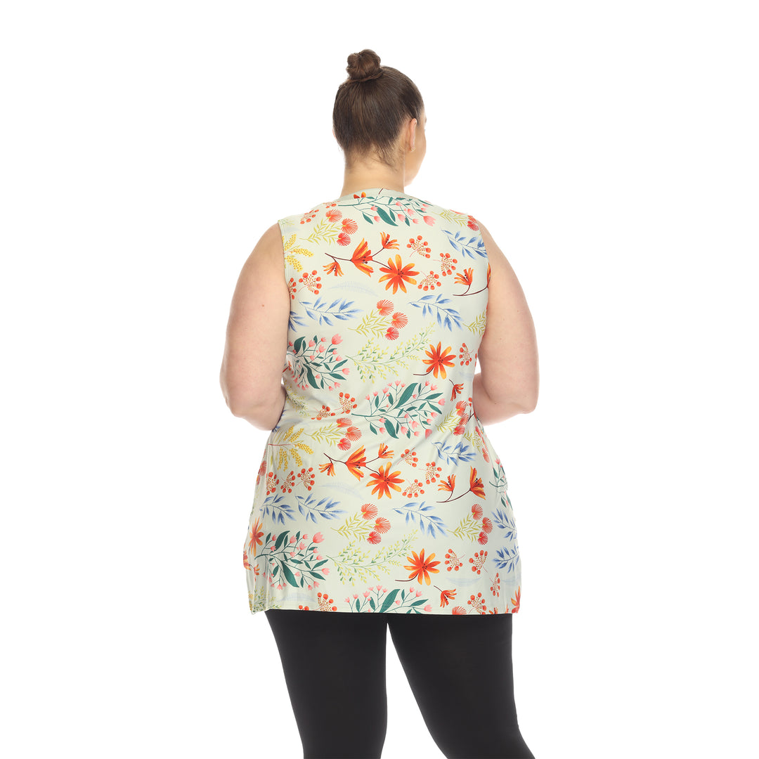 Women's Plus Size Floral Sleeveless Tunic Top