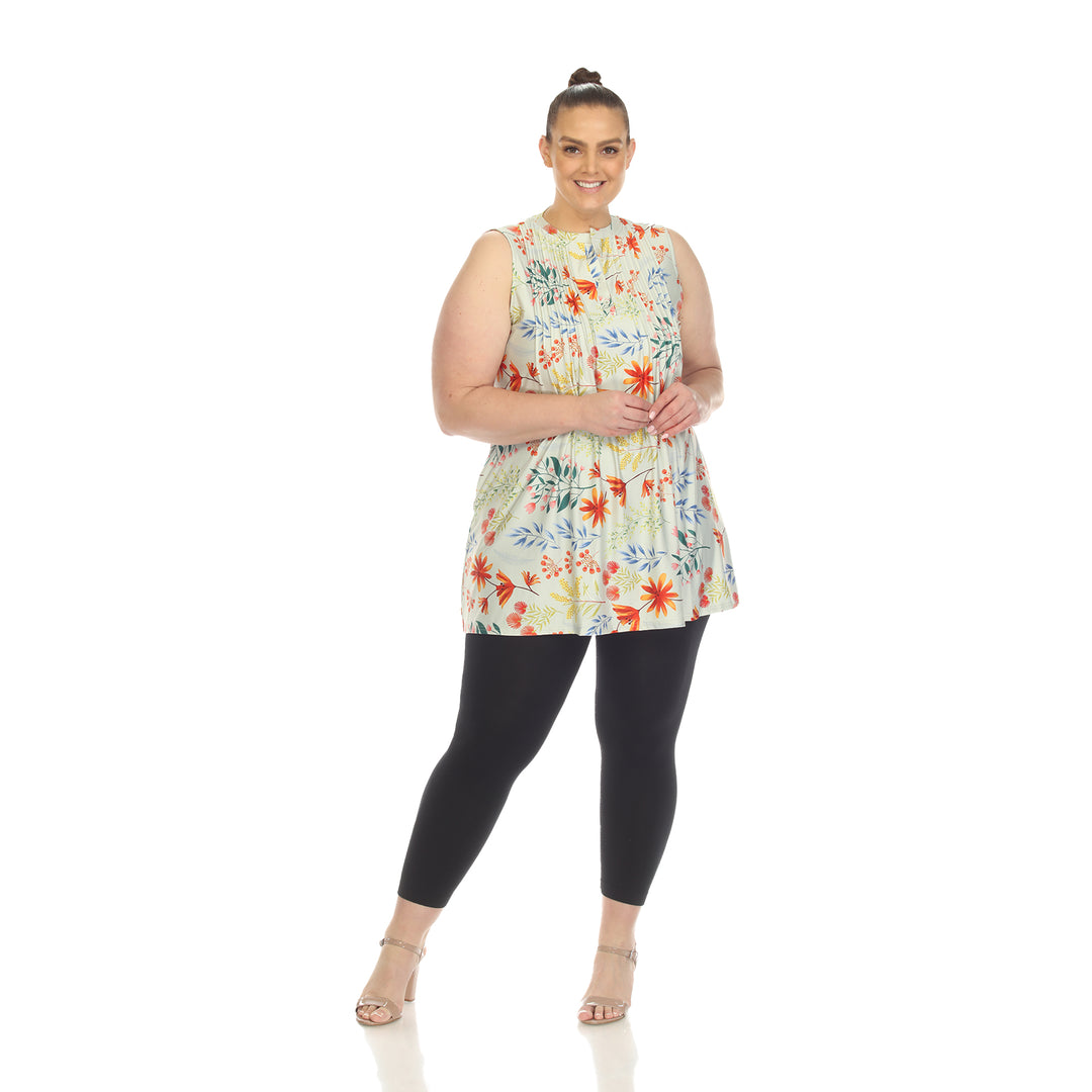 Women's Plus Size Floral Sleeveless Tunic Top