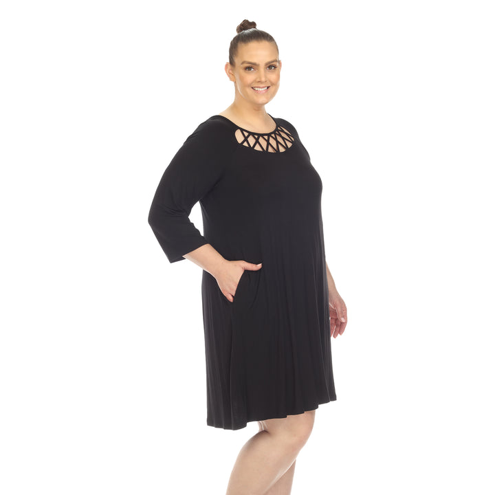 Women's Plus Size Criss Cross Neckline Swing Midi Dress