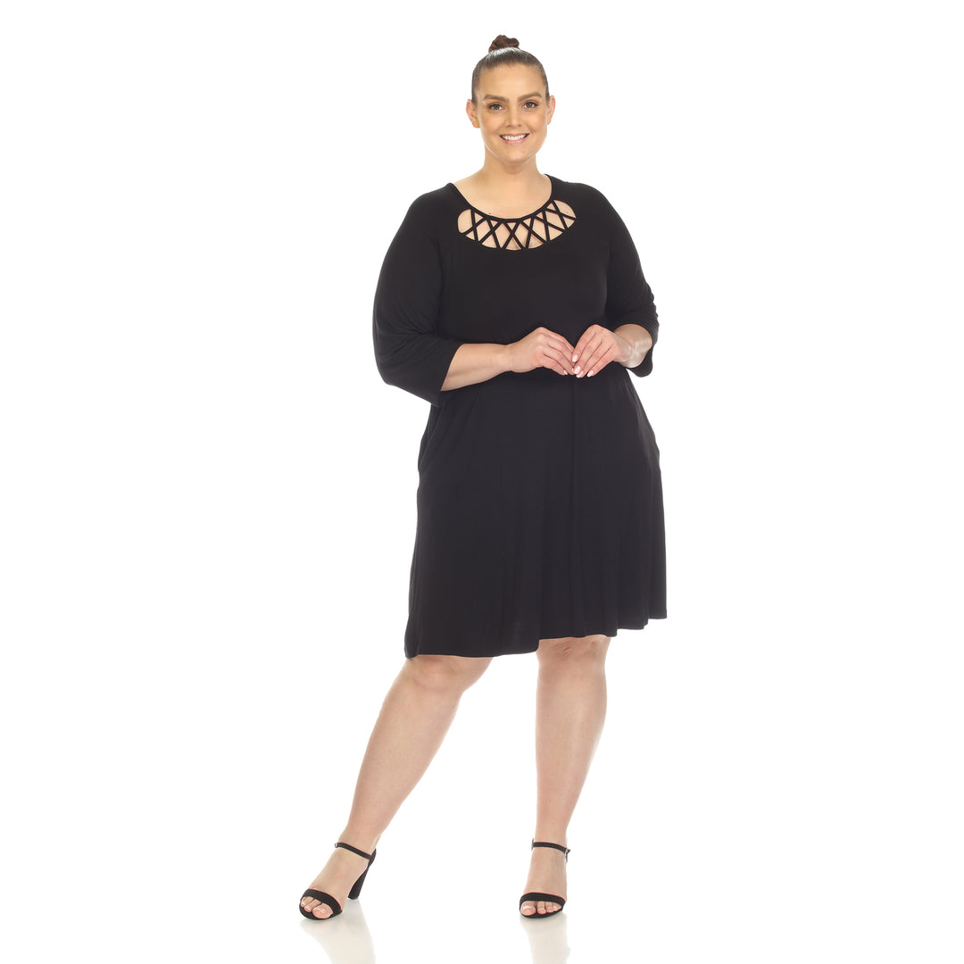 Women's Plus Size Criss Cross Neckline Swing Midi Dress
