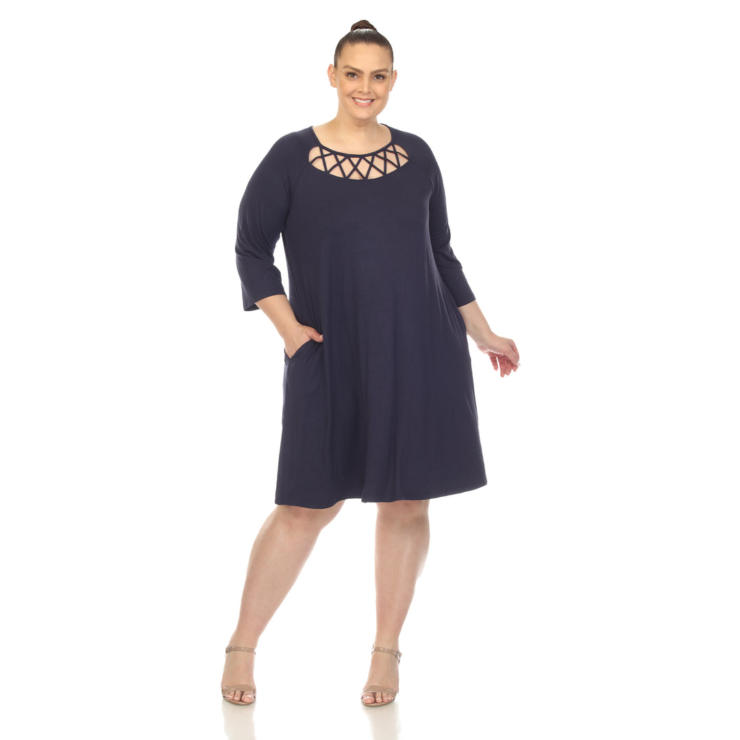 Women's Plus Size Criss Cross Neckline Swing Midi Dress