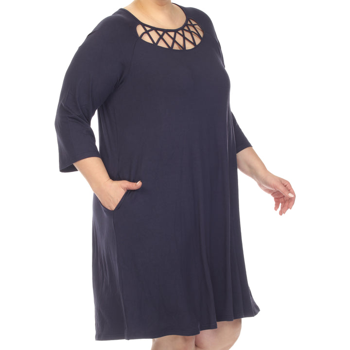 Women's Plus Size Criss Cross Neckline Swing Midi Dress