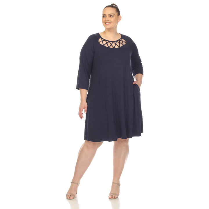 Women's Plus Size Criss Cross Neckline Swing Midi Dress