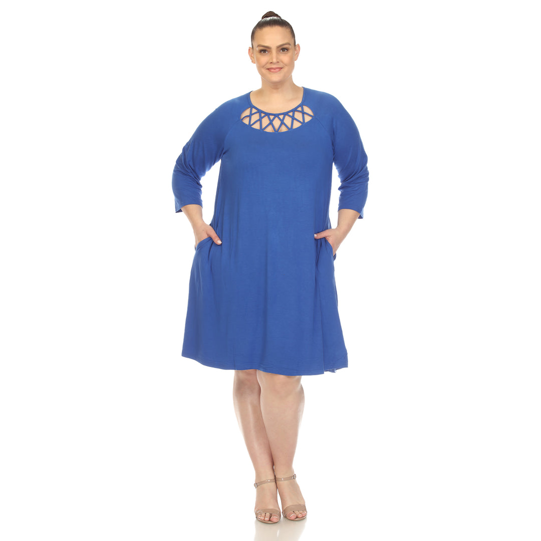 Women's Plus Size Criss Cross Neckline Swing Midi Dress