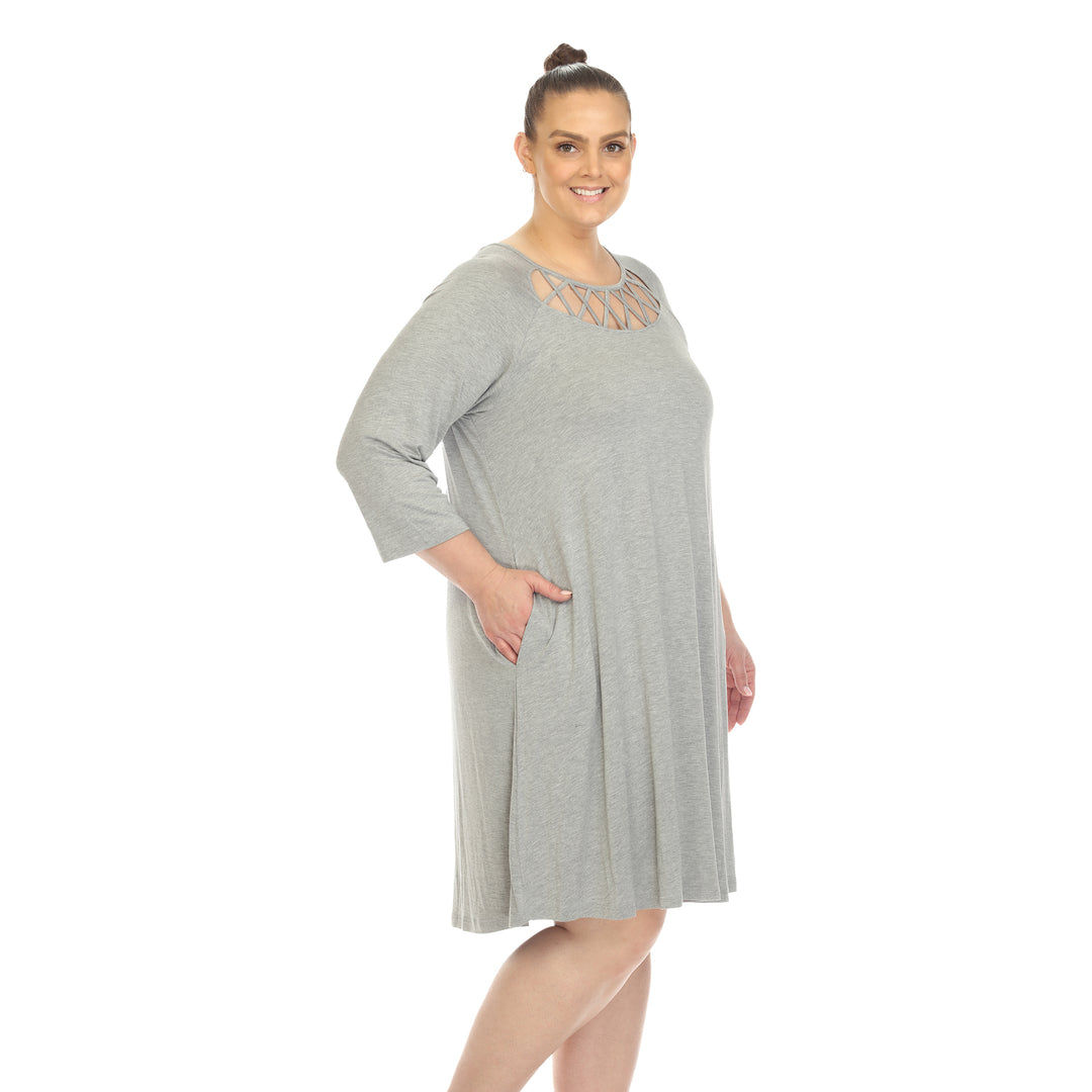 Women's Plus Size Criss Cross Neckline Swing Midi Dress