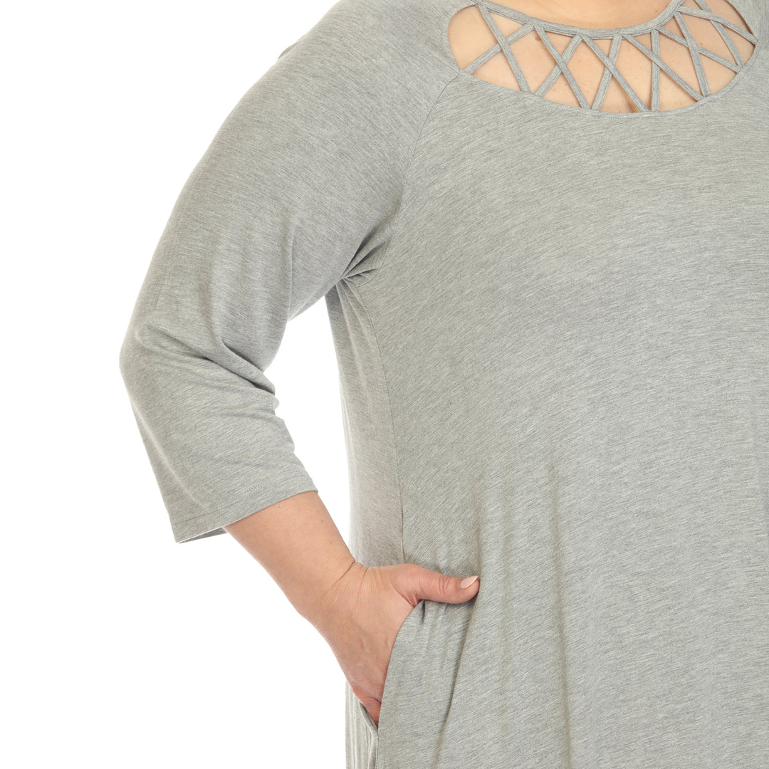 Women's Plus Size Criss Cross Neckline Swing Midi Dress