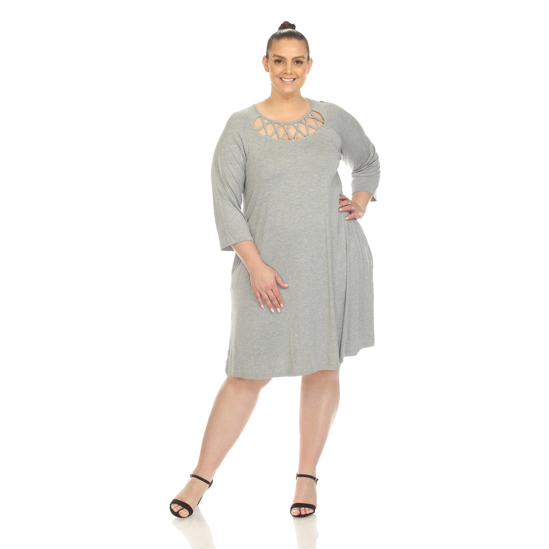 Women's Plus Size Criss Cross Neckline Swing Midi Dress