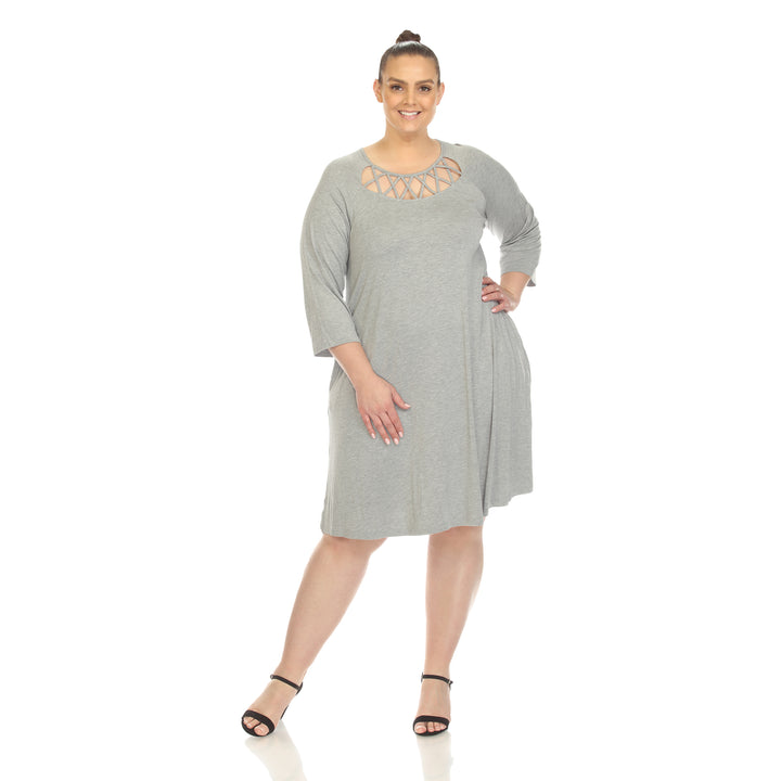 Women's Plus Size Criss Cross Neckline Swing Midi Dress