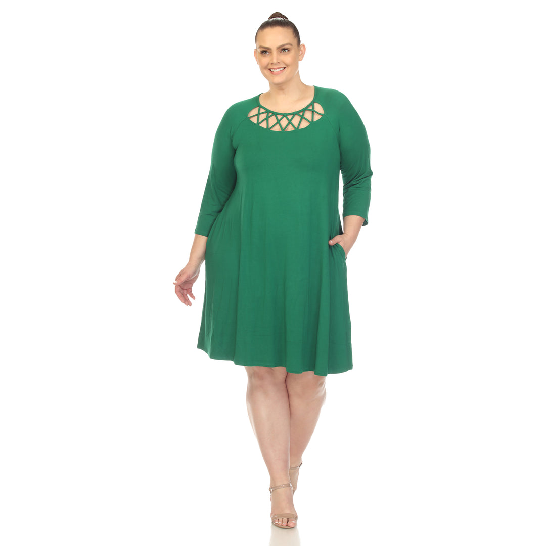 Women's Plus Size Criss Cross Neckline Swing Midi Dress