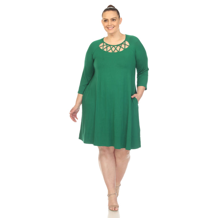 Women's Plus Size Criss Cross Neckline Swing Midi Dress