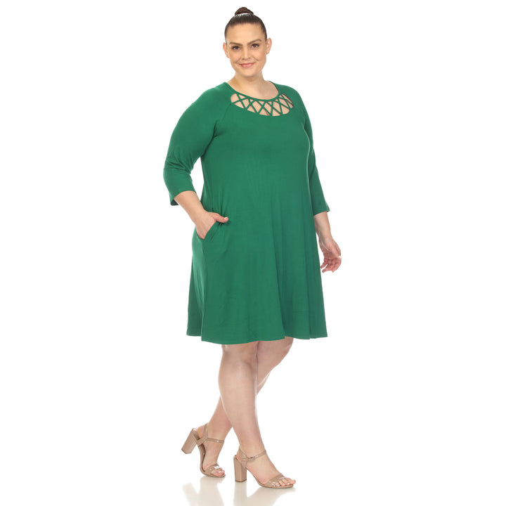Women's Plus Size Criss Cross Neckline Swing Midi Dress