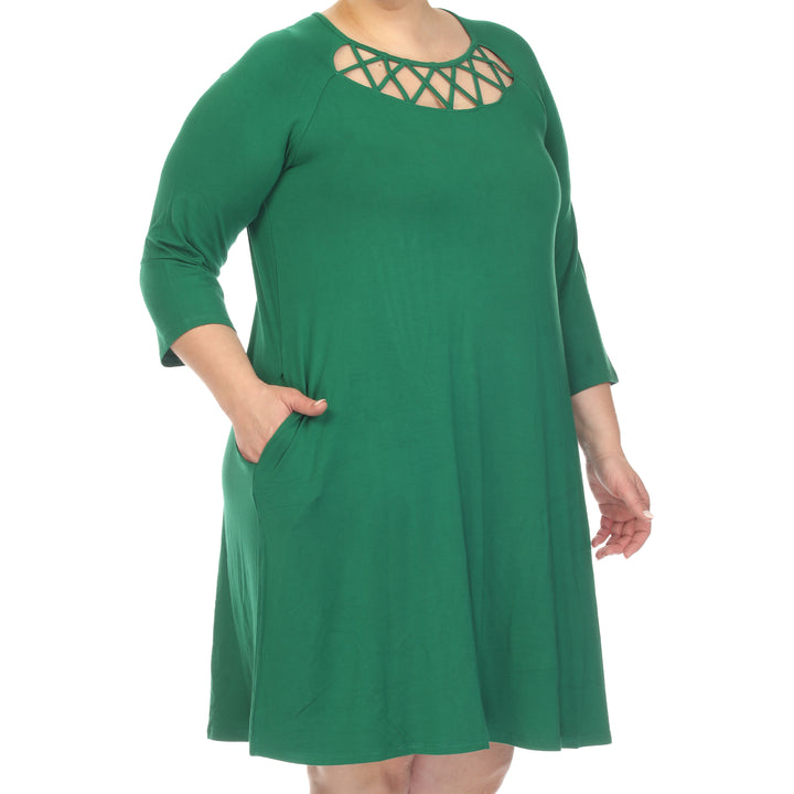 Women's Plus Size Criss Cross Neckline Swing Midi Dress