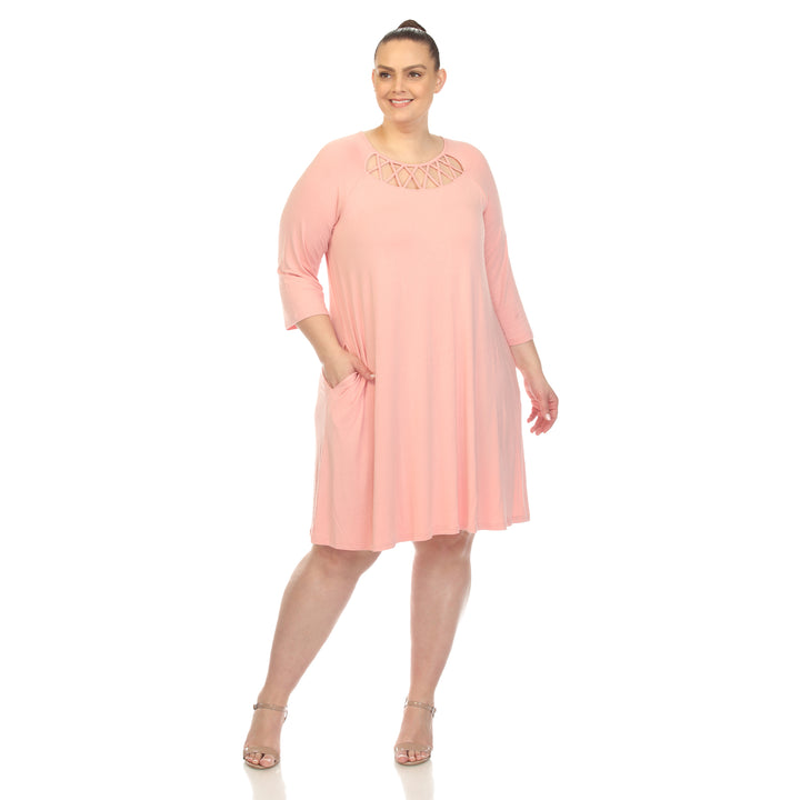 Women's Plus Size Criss Cross Neckline Swing Midi Dress