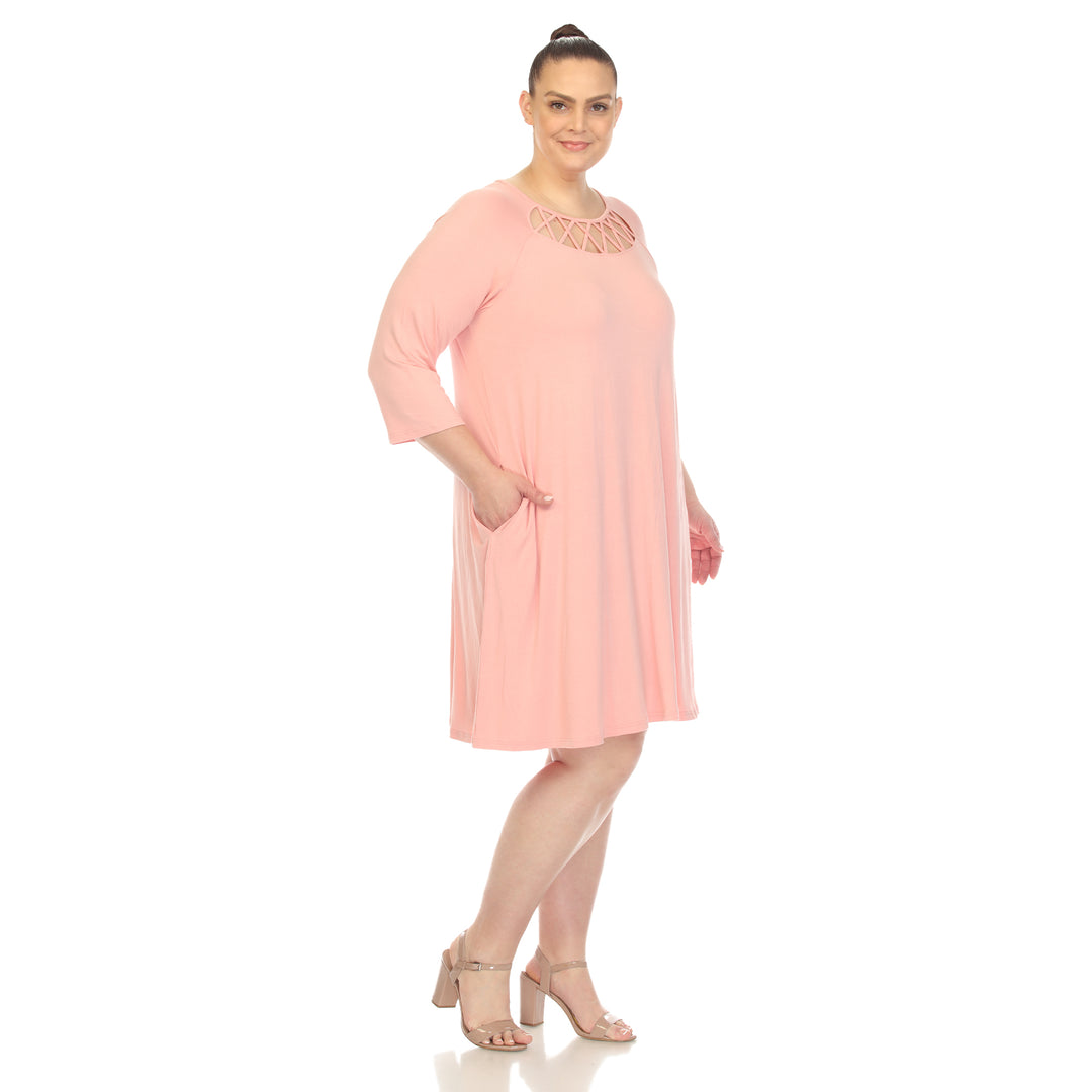 Women's Plus Size Criss Cross Neckline Swing Midi Dress