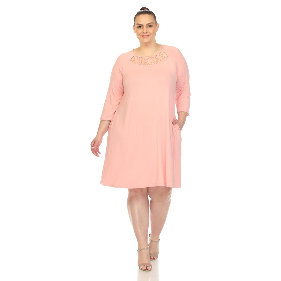 Women's Plus Size Criss Cross Neckline Swing Midi Dress