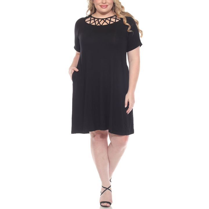 Plus Size Short Sleeve Criss-Cross Neck A-Line Dress