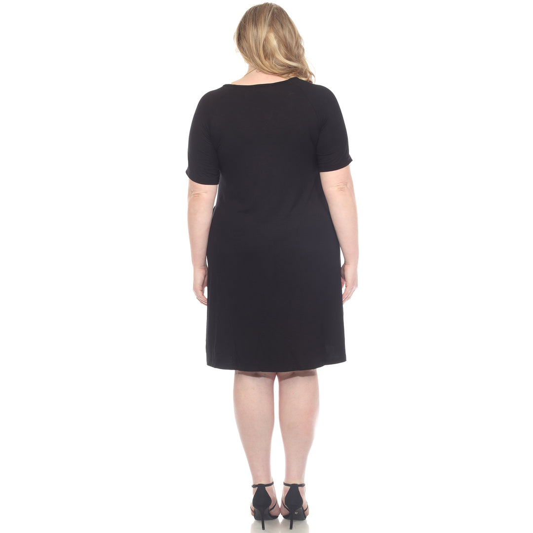 Plus Size Short Sleeve Criss-Cross Neck A-Line Dress