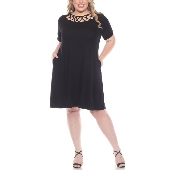 Plus Size Short Sleeve Criss-Cross Neck A-Line Dress