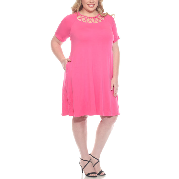 Plus Size Short Sleeve Criss-Cross Neck A-Line Dress