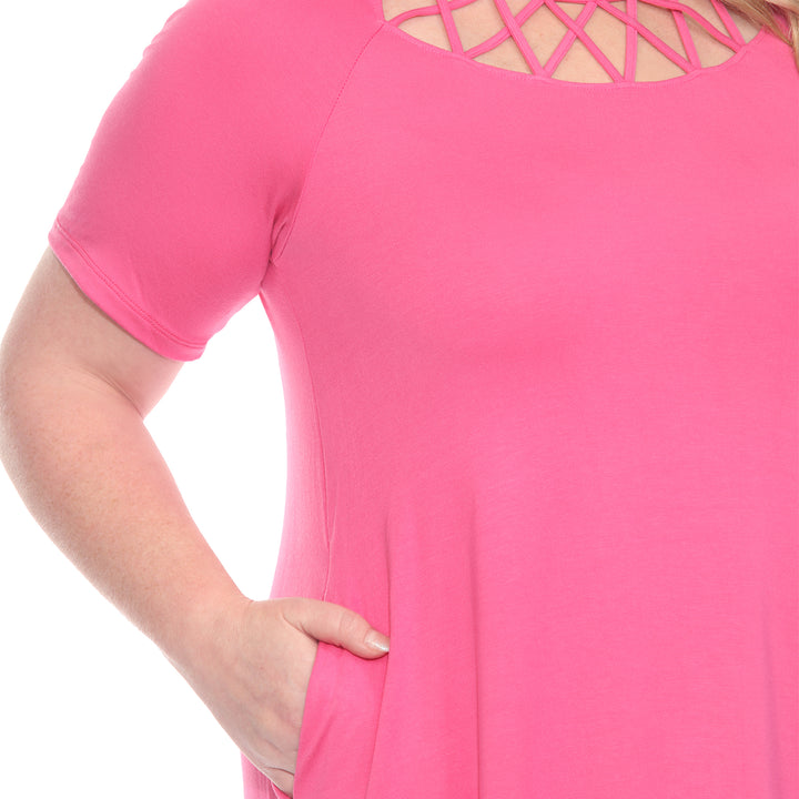 Plus Size Short Sleeve Criss-Cross Neck A-Line Dress