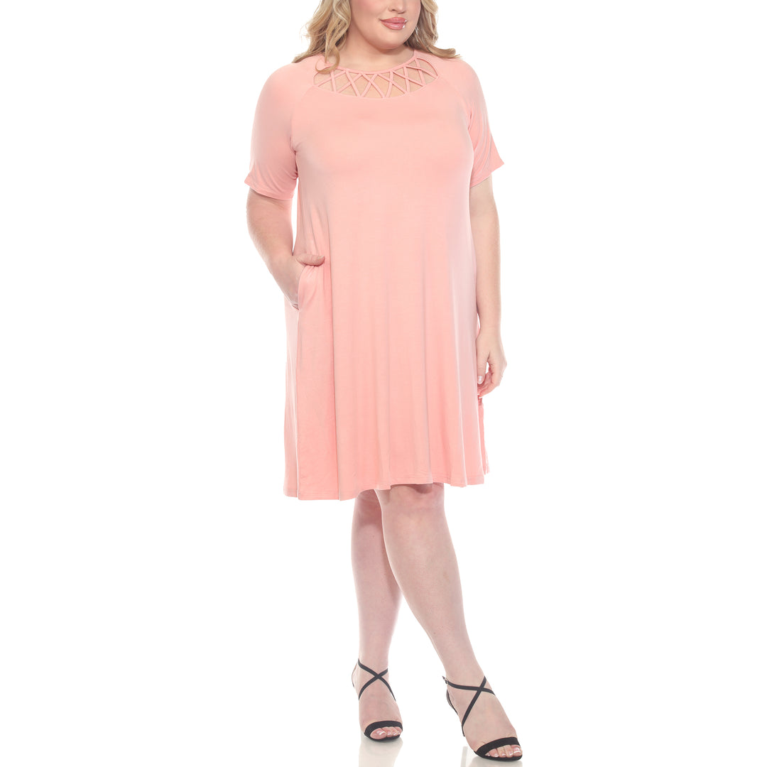Plus Size Short Sleeve Criss-Cross Neck A-Line Dress