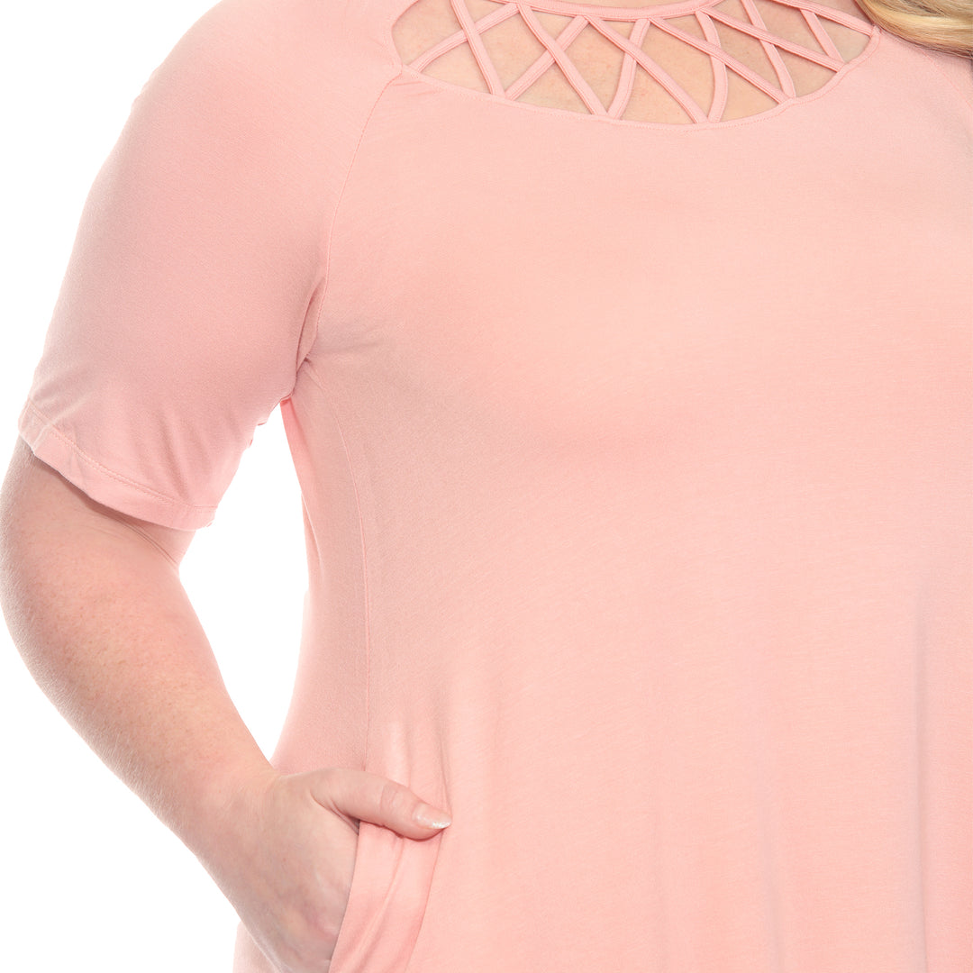 Plus Size Short Sleeve Criss-Cross Neck A-Line Dress