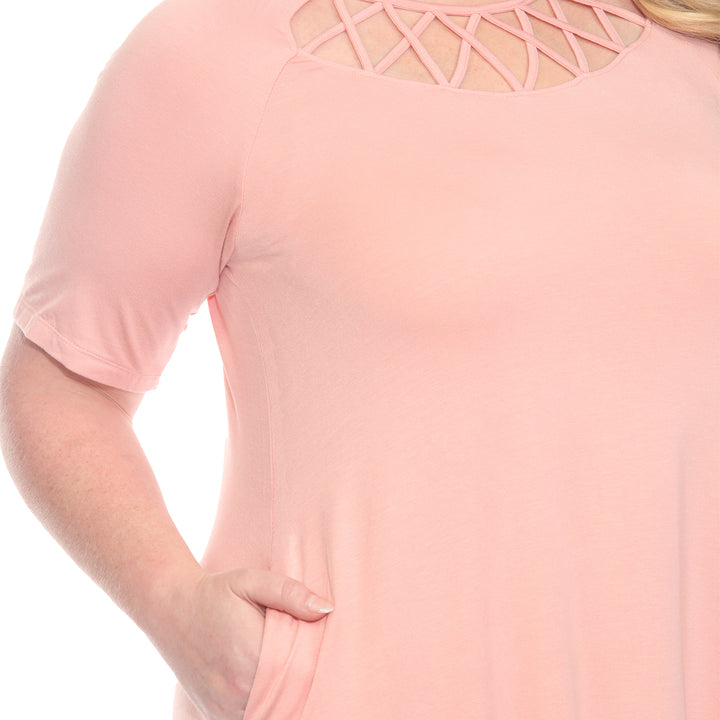 Plus Size Short Sleeve Criss-Cross Neck A-Line Dress