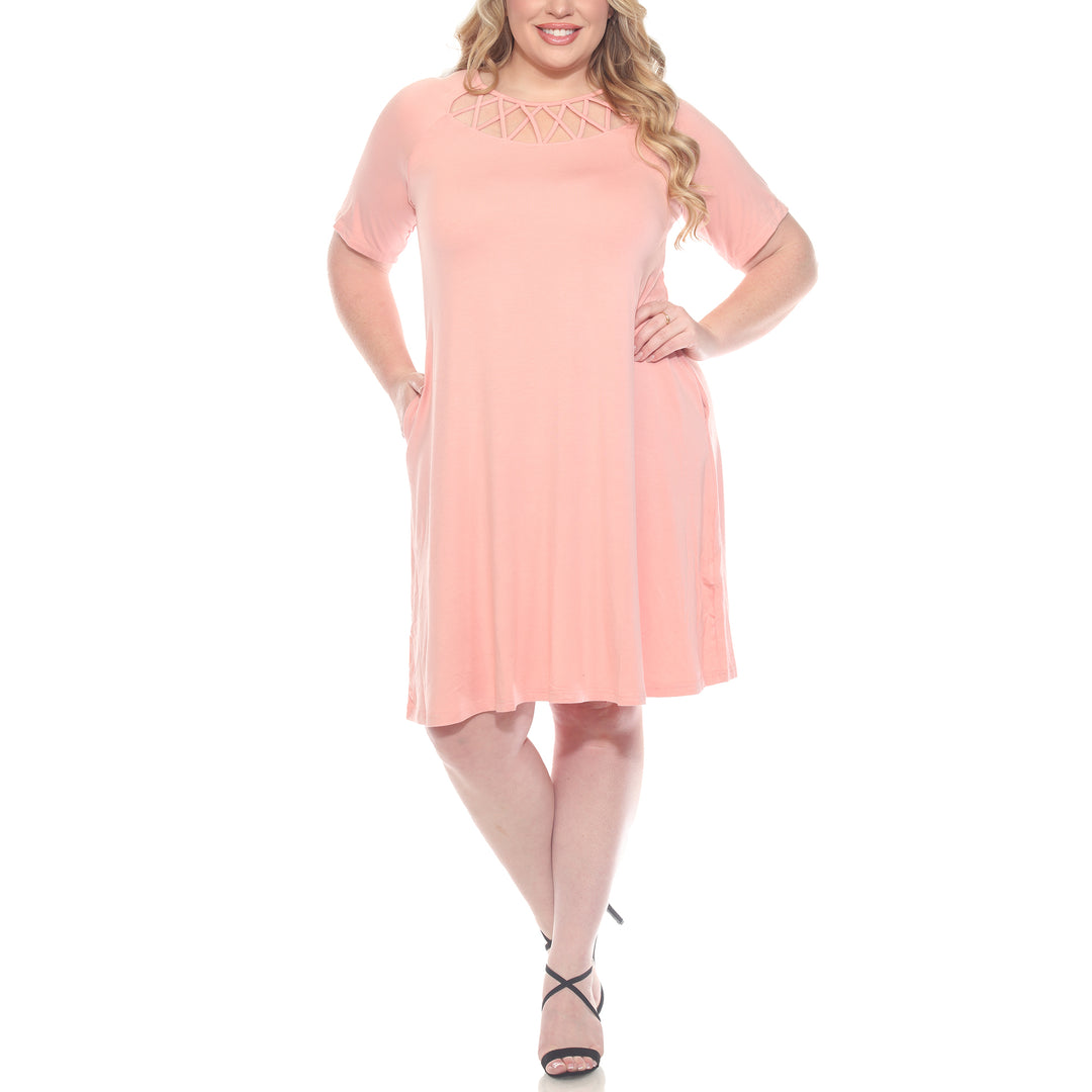 Plus Size Short Sleeve Criss-Cross Neck A-Line Dress