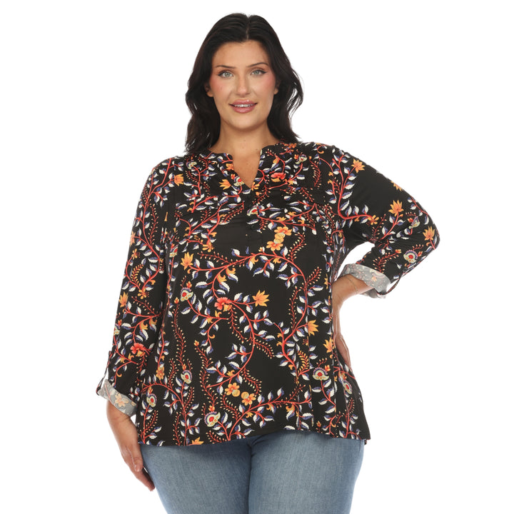 Women's Plus Size Paisley Button Front Tunic Top