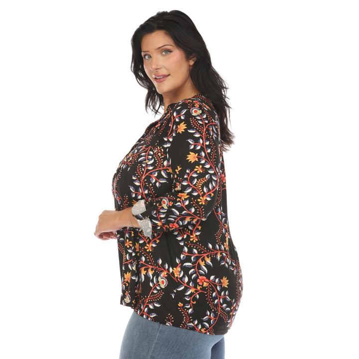 Women's Plus Size Paisley Button Front Tunic Top