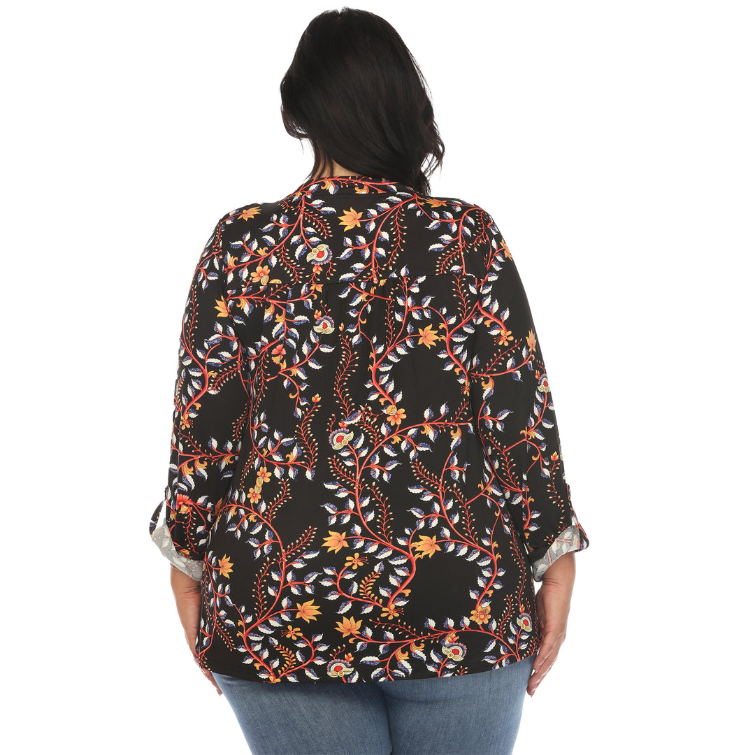 Women's Plus Size Paisley Button Front Tunic Top