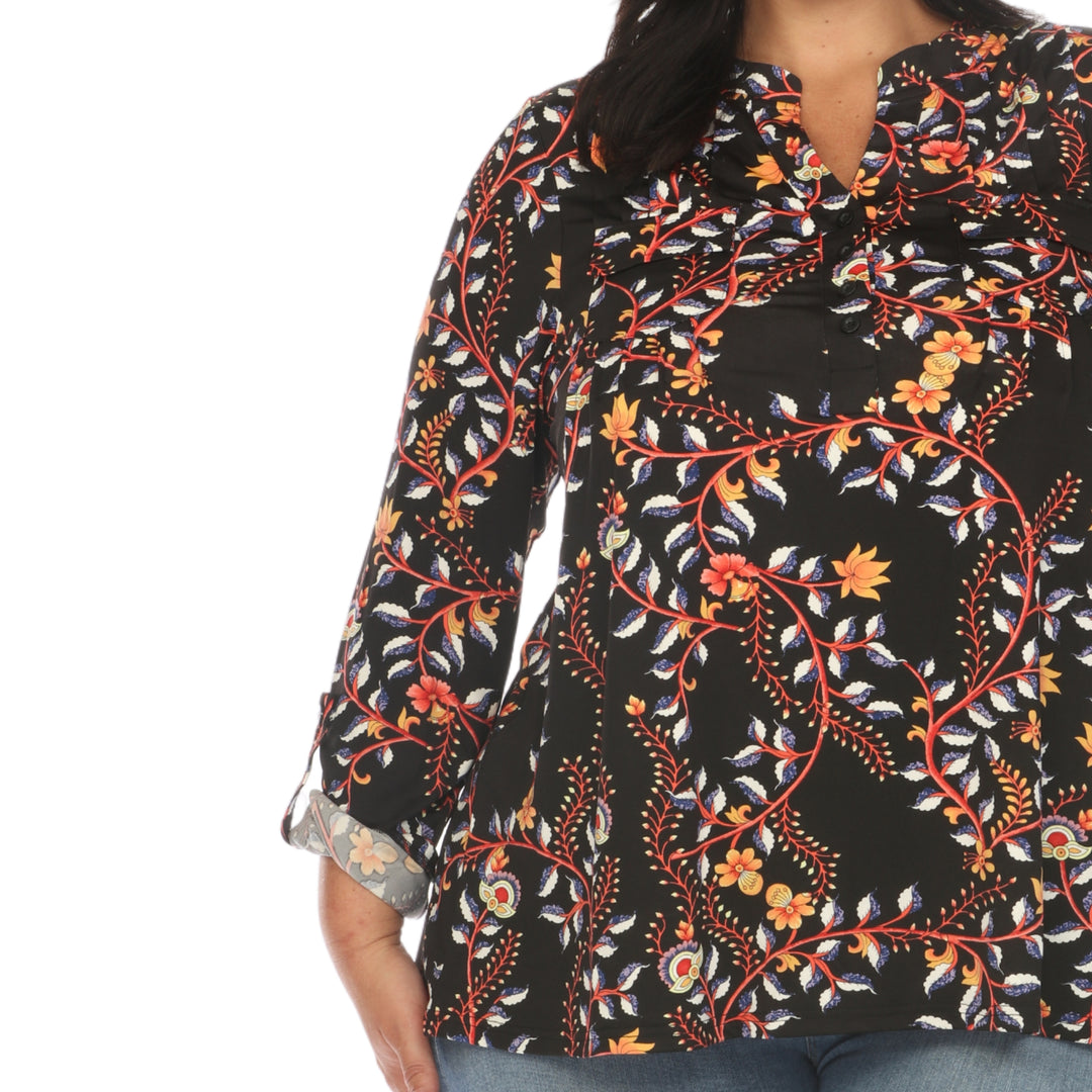 Women's Plus Size Paisley Button Front Tunic Top