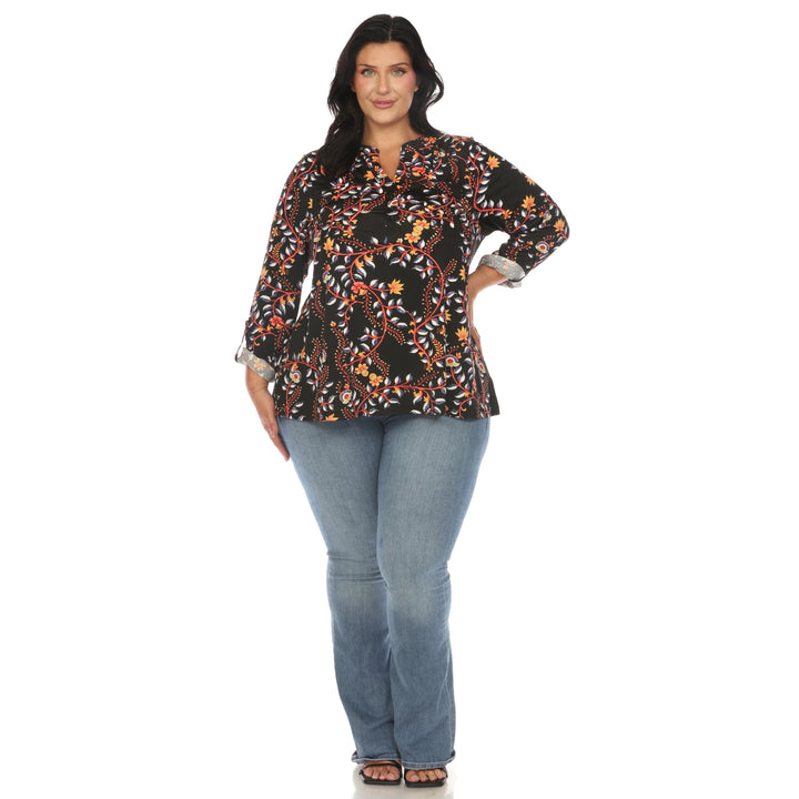 Women's Plus Size Paisley Button Front Tunic Top