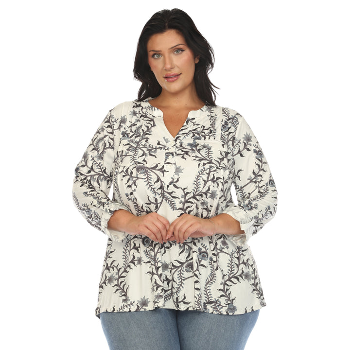 Women's Plus Size Paisley Button Front Tunic Top