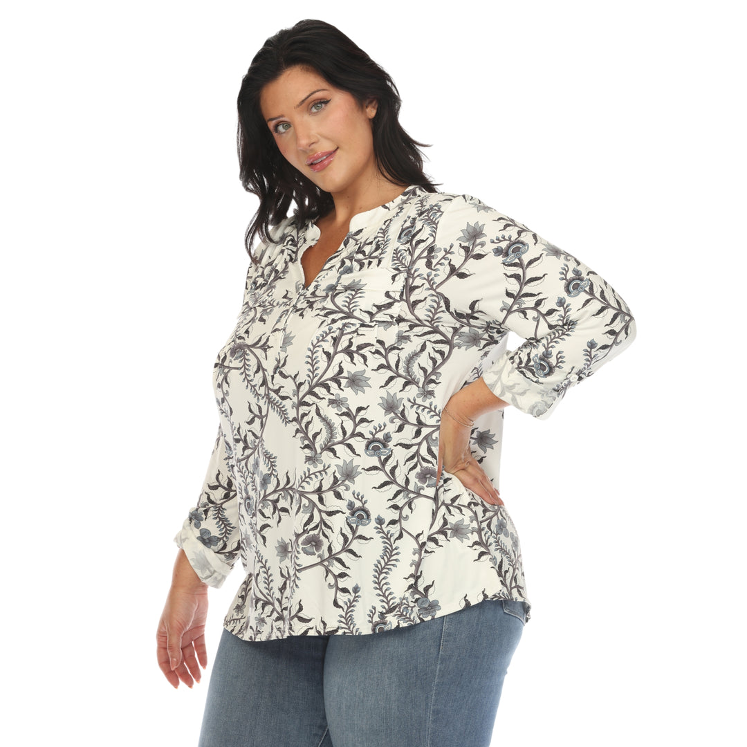 Women's Plus Size Paisley Button Front Tunic Top