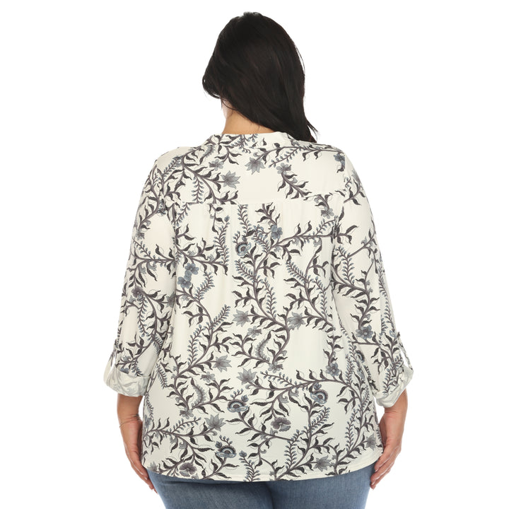 Women's Plus Size Paisley Button Front Tunic Top