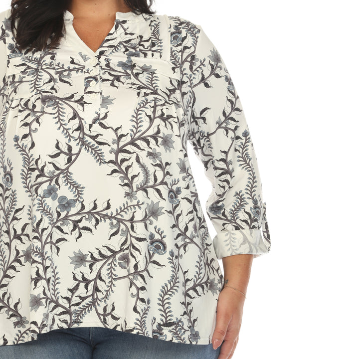 Women's Plus Size Paisley Button Front Tunic Top