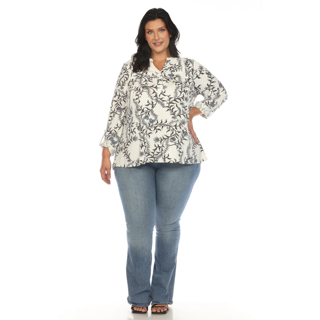 Women's Plus Size Paisley Button Front Tunic Top