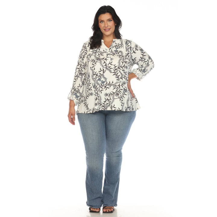 Women's Plus Size Paisley Button Front Tunic Top