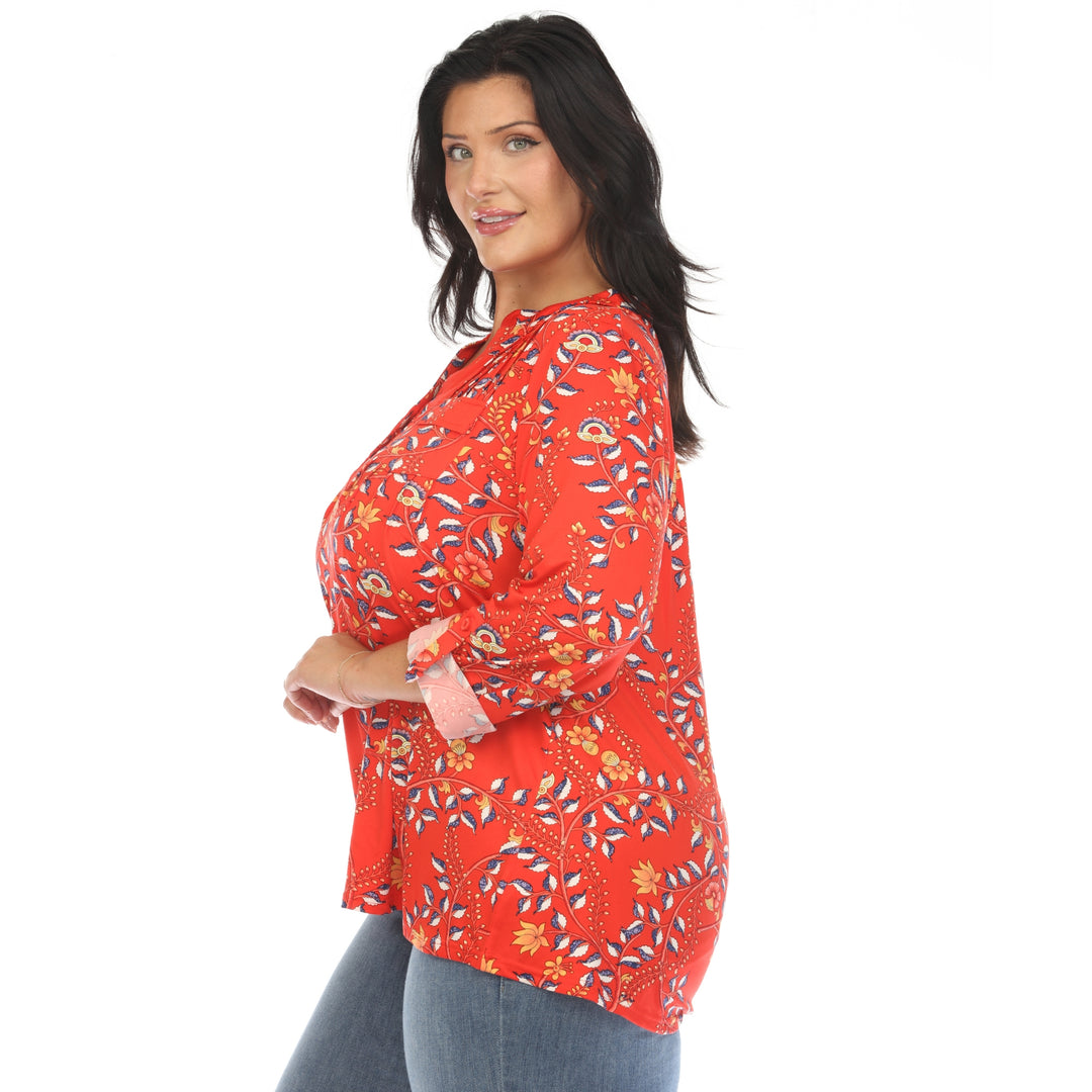 Women's Plus Size Paisley Button Front Tunic Top