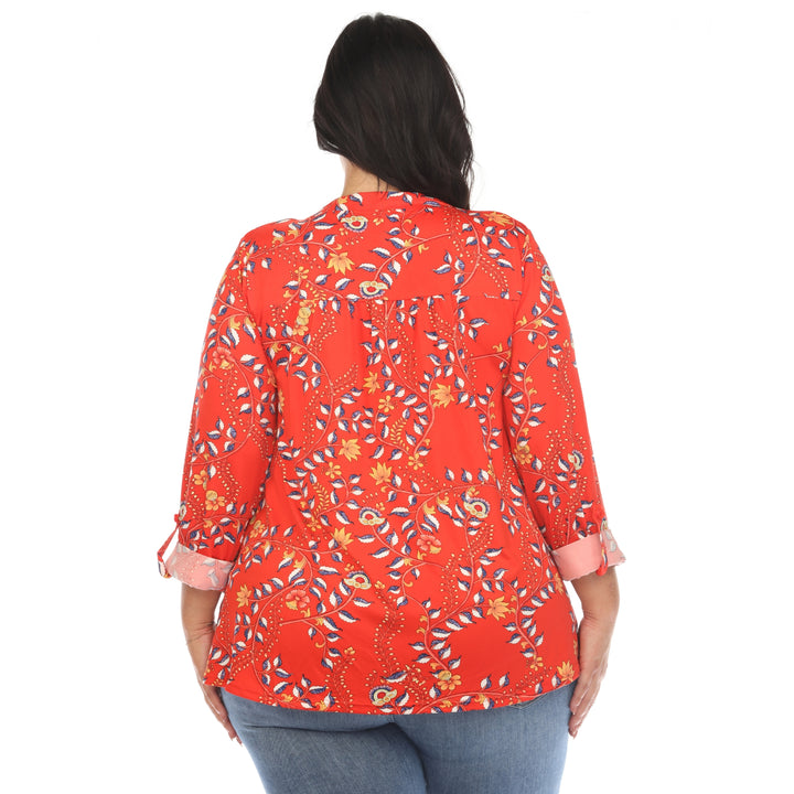 Women's Plus Size Paisley Button Front Tunic Top